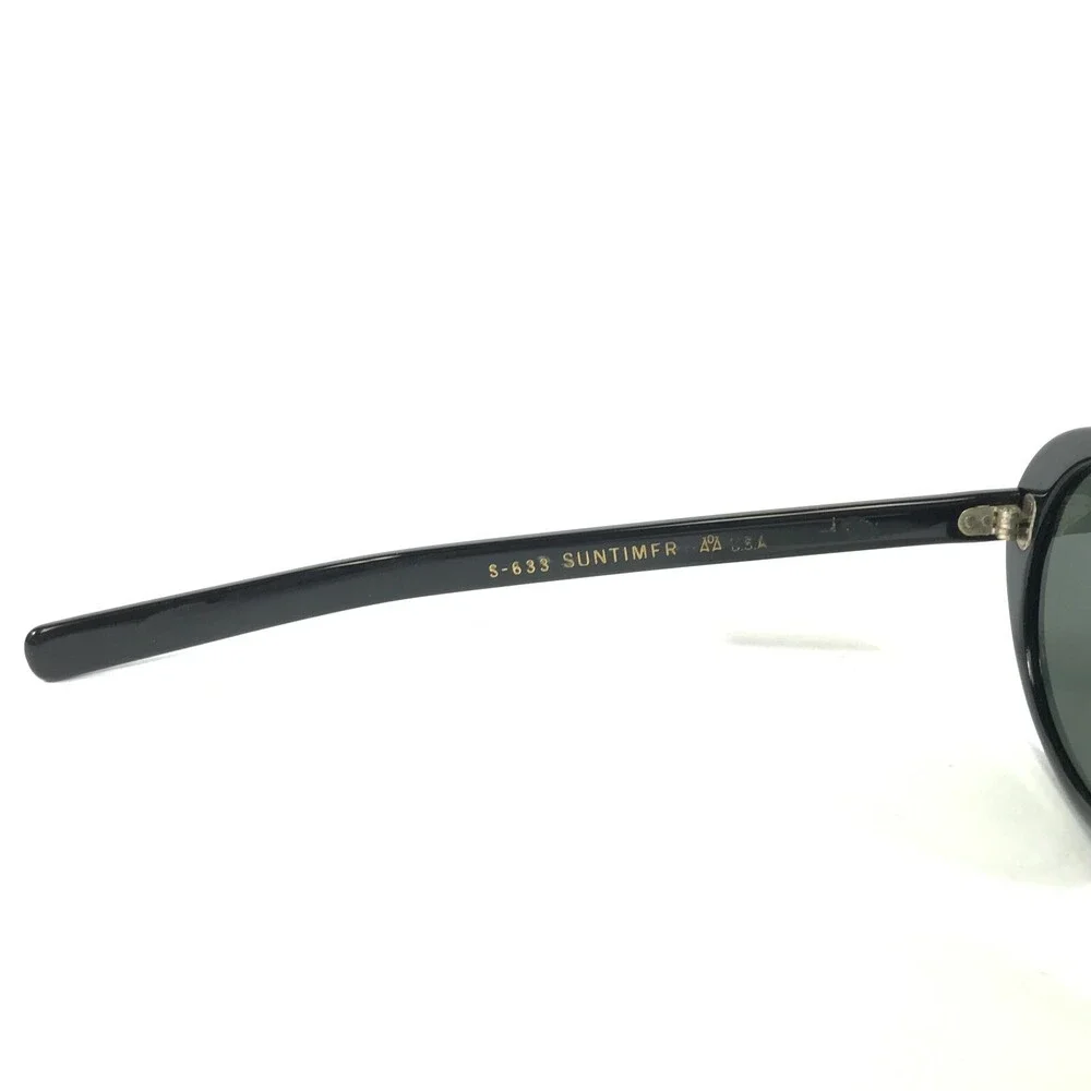 Vintage Suntimer Sunglasses S-633 Black Round Frames with Green Lenses 48-17-140